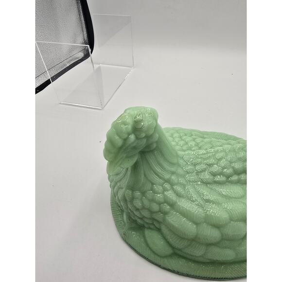 JADEITE Depression Style Glass Chicken Hen On Nest Split Tail TOP ONLY - Picture 7 of 7
